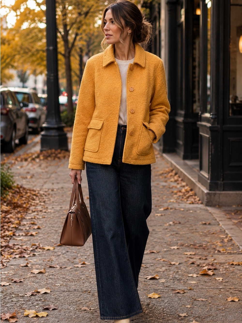 OPDV Paris Mustard Boucle Wool Jacket French Chic Size T2